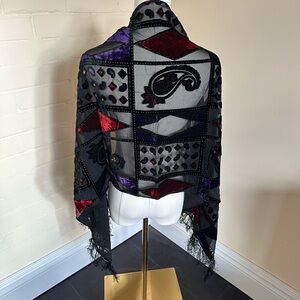 Elegant Black, Red & Purple Patterned Shawl